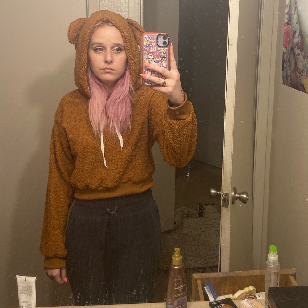 Cropped kawaii teddy ears hoodie